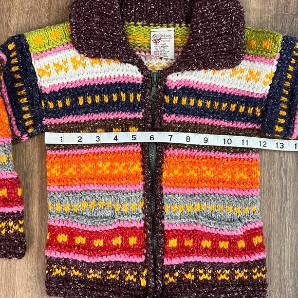 Yarina Threads Handmade Cotton/Wool Colorful Sweater Jacket Sz 2T/3T - Picture 6 of 8